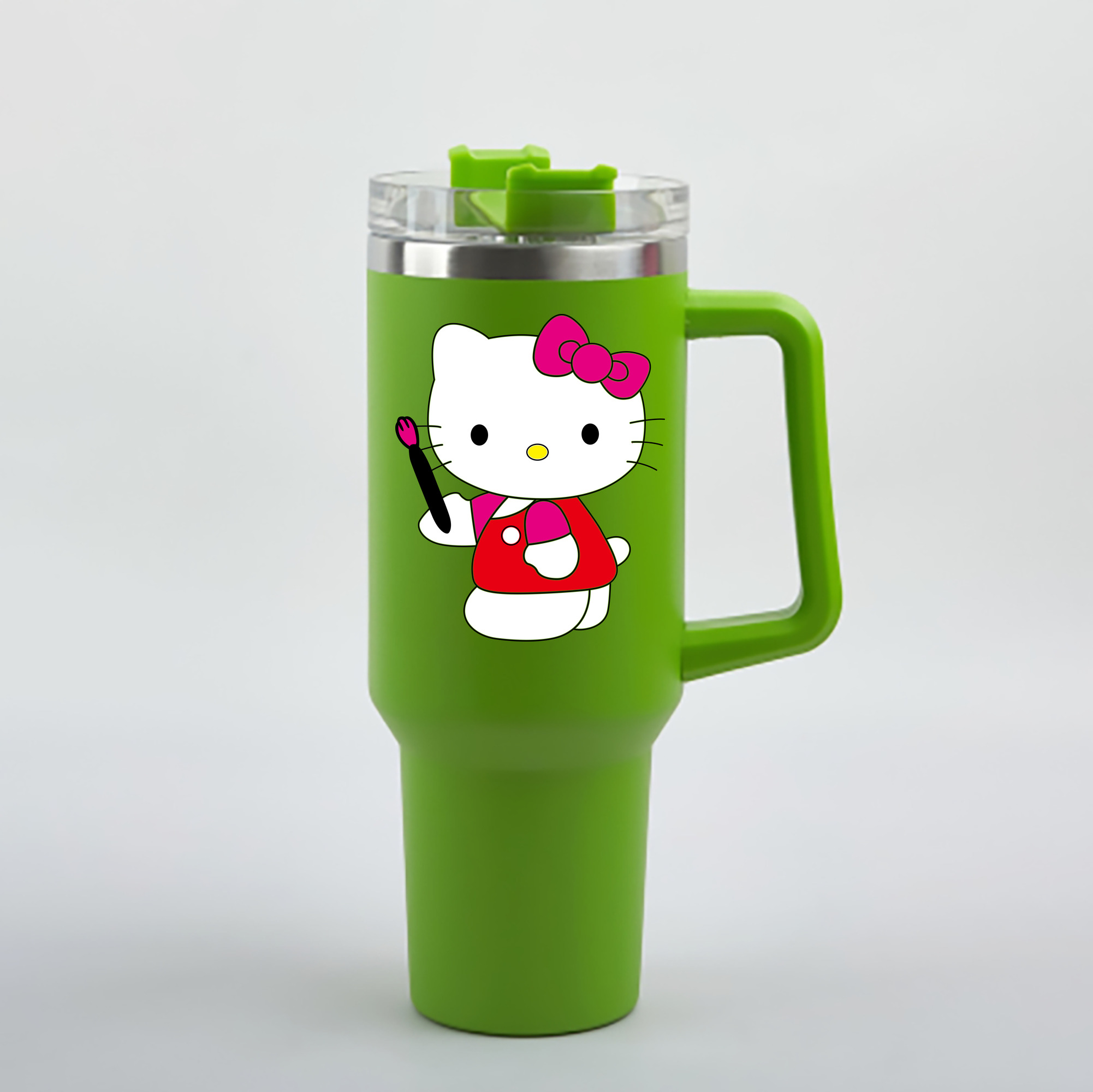 （画像用） Hello Kitty ハローキティ 1200mL車用タンブラー - クリスタルステッカー（プラスチックストロー付き）
